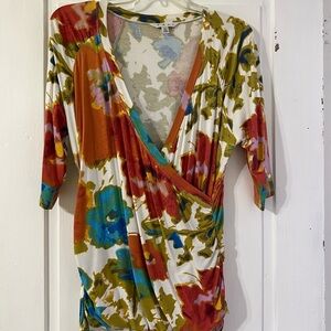 CAbi Colorful Floral Wrap Blouse